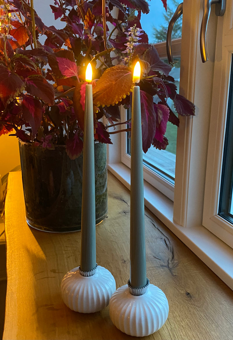 Real Flame LED Lys  - Deluxe Homeart - Salvie Grøn - Kertelys 28cm 2stk.